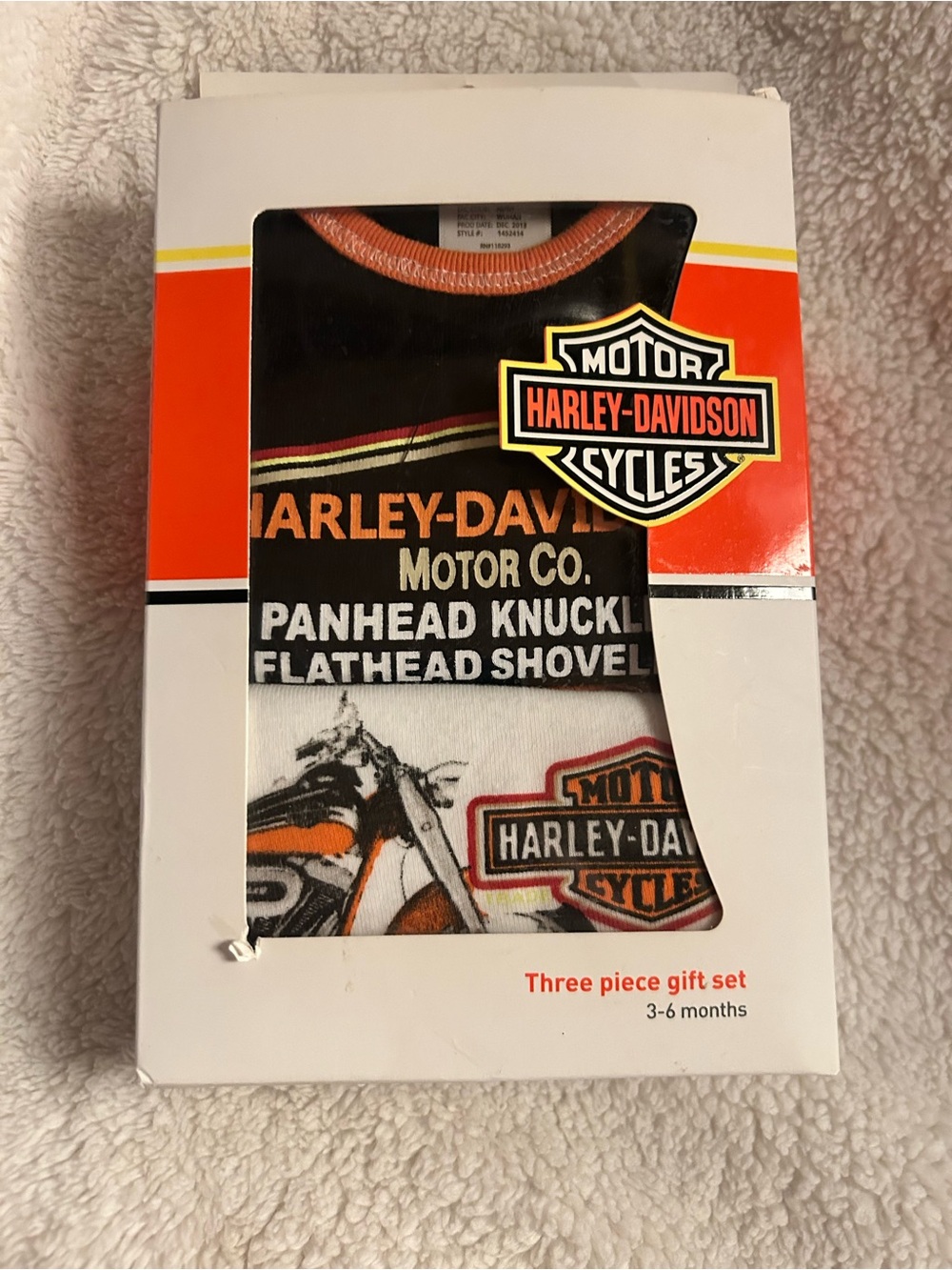 Harley-Davidson Baby Three-Piece Bodysuit Set hat/bib 3-6 months NEW